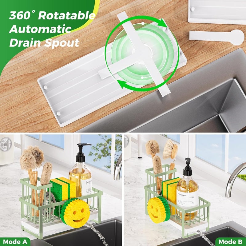 Taugast Sponge Holder for Kitchen Sink,Sink Caddy with Removable Dish Brush Holder,Self-Draining Kitchen Countertop Organizers and Storage Essentials,Soap Dispenser Organize and Home Decor-Green - Image 4